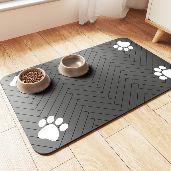 Striped Dark Gray Rubber-Backed Pet Feeding Mat